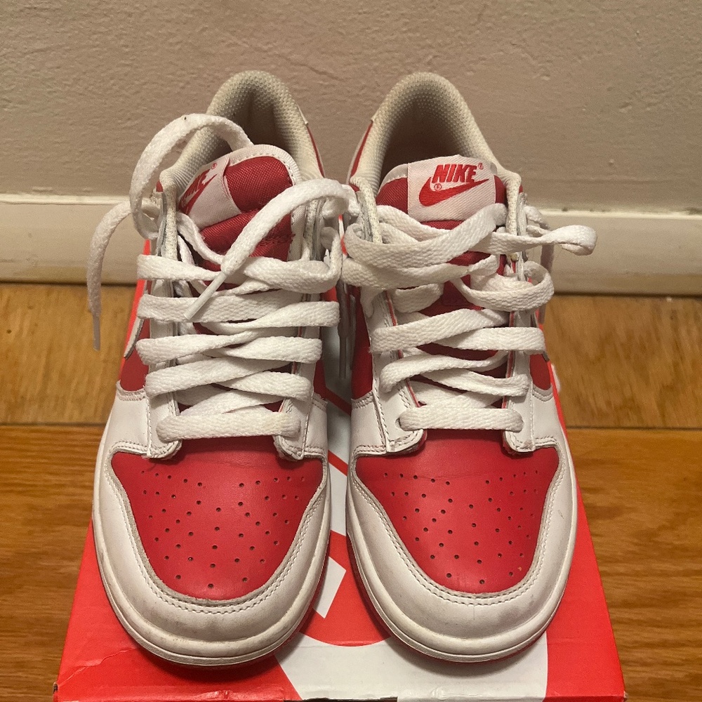 Red and white GS dunks